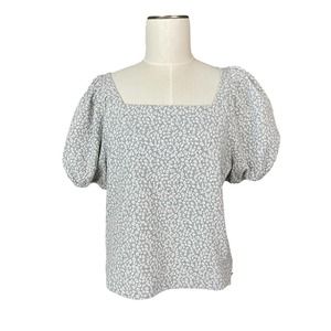 LOFT Gray Puff Sleeve Blouse Relaxed Fit